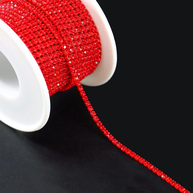 Rytenz 10 Yards 2 MM Rhinestone Chain Trim Crystal Rhinestone Close Chain Trim Shiny for Sewing Crafts, DIY Decoration, Jewelry, Clothing, Shoes (Red-2) - Image 2